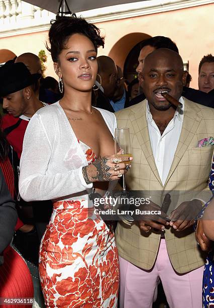 Recording artist Rihanna and Steve Stoute attend Roc Nation and Three Six Zero Pre-GRAMMY Brunch 2015 at Private Residence on February 7, 2015 in...
