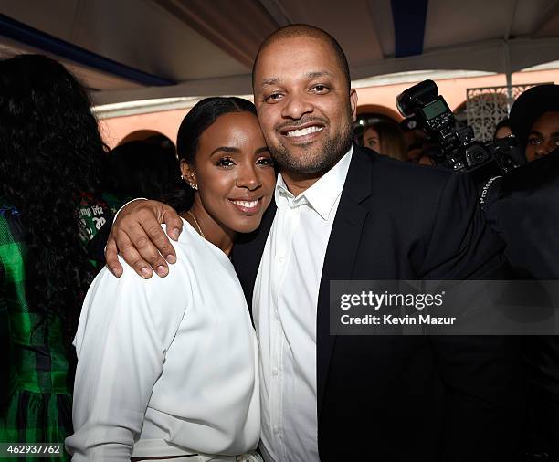 Kelly Rowland and Jay Brown attend the Roc Nation and Three Six Zero Pre-GRAMMY Brunch at Private Residence on February 7, 2015 in Beverly Hills,...