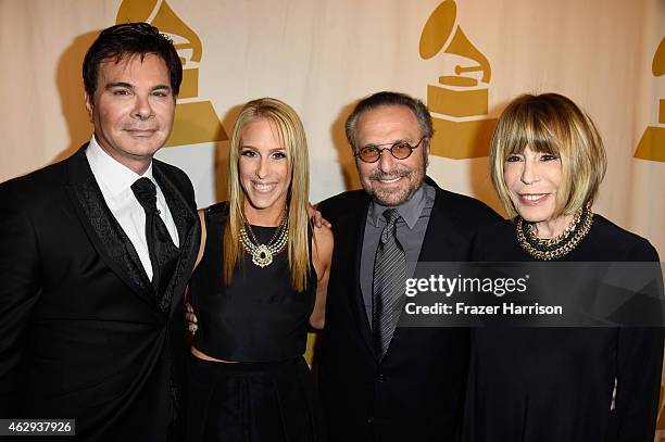 Eric Schiffer, Jennifer Mann, honoree Barry Mann, and honoree Cynthia Weil attend The 57th Annual GRAMMY Awards - Special Merit Awards Ceremony on...