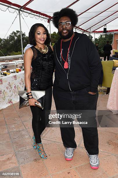 Personality Alicia Quarles and recording artist Questlove attends Roc Nation and Three Six Zero Pre-GRAMMY Brunch 2015 at Private Residence on...