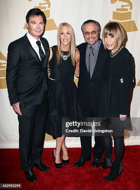 Eric Schiffer, Jennifer Mann and songwriting duo Barry Mann and Cynthia Weil attend the 57th GRAMMY Awards Special Merit Awards Ceremony at the...