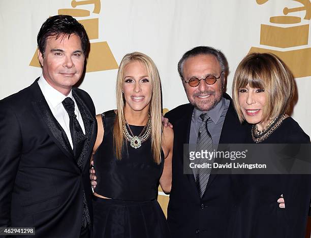 Eric Schiffer, Jennifer Mann and songwriting duo Barry Mann and Cynthia Weil attend the 57th GRAMMY Awards Special Merit Awards Ceremony at the...
