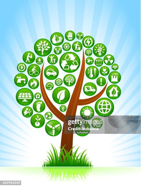 bildbanksillustrationer, clip art samt tecknat material och ikoner med tree with green energy buttons - fuel and power generation