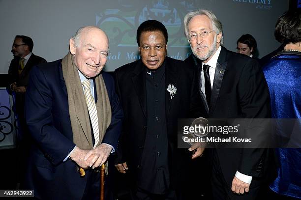 Honoree George Wein, honoree Wayne Shorter, and President/CEO of The Recording Academy and GRAMMY Foundation President/CEO Neil Portnow attend The...