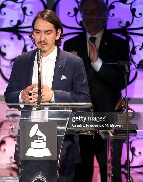 Recording artist Dhani Harrison speaks onstage The 57th Annual GRAMMY Awards - Special Merit Awards Ceremony on February 7, 2015 in Los Angeles,...