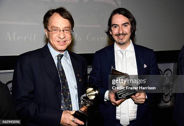 Honoree Ray Kurzweil and recording artist Dhani Harrison attend The 57th Annual GRAMMY Awards - Special Merit Awards Ceremony on February 7, 2015 in...