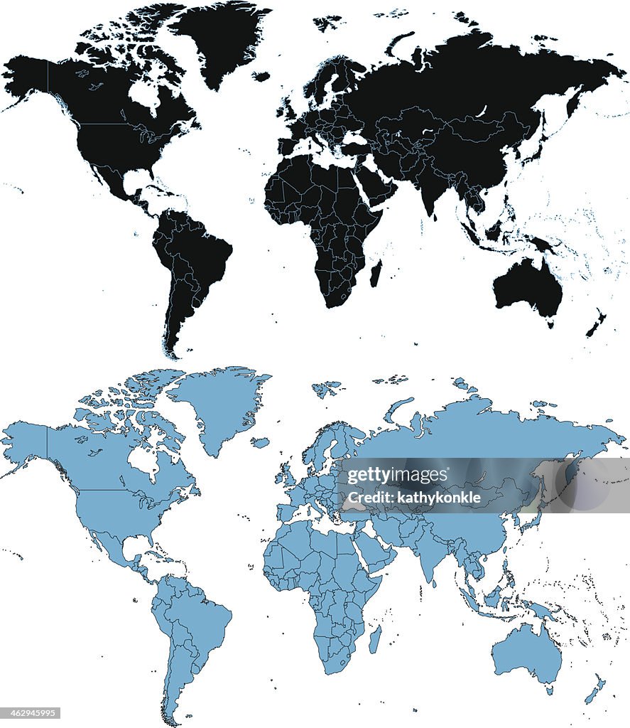 World map black and blue