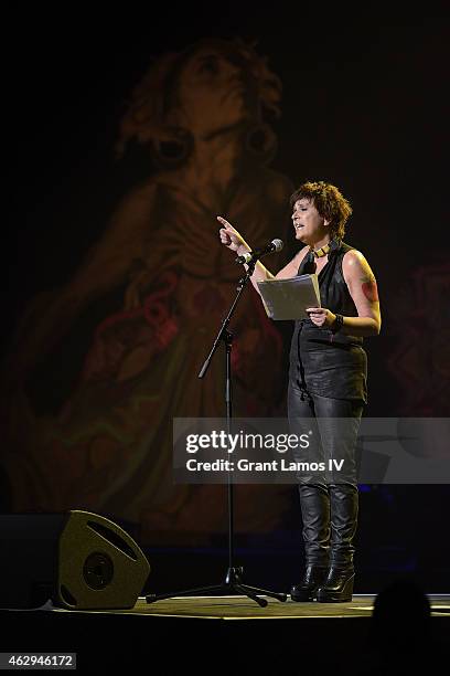 Founder of One Billion Rising Eve Ensler speaks at the 3rd Annual One Billion Rising: Revolution event at Hammerstein Ballroom on February 7, 2015 in...