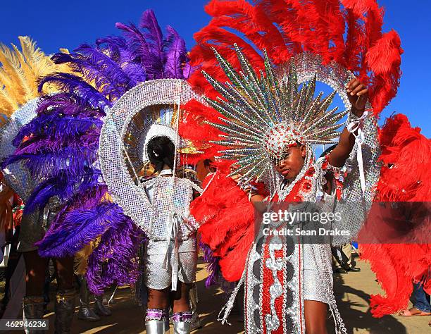 Young masqueraders in the band "On Stage" by Carnival Babies perform in the Queen's Park Savannah during the Red Cross Society Children's Carnival...