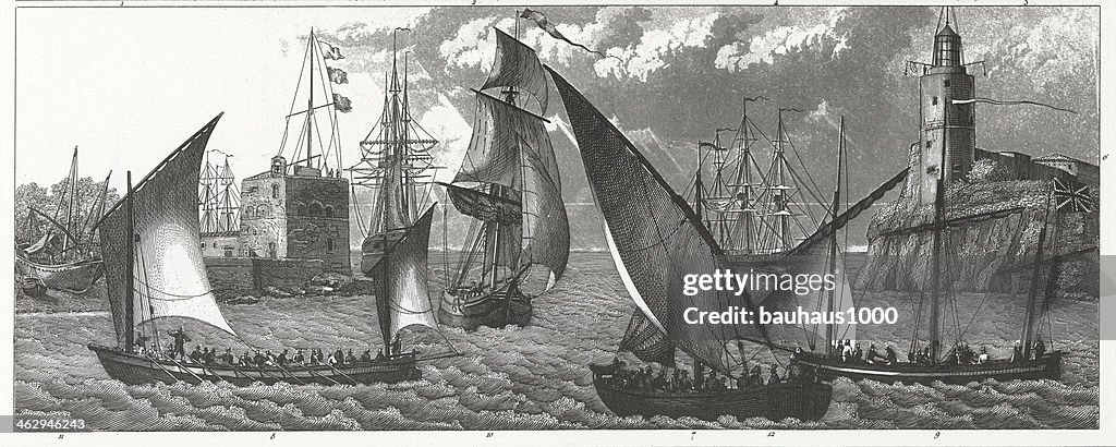 Engraving: Ancient European Ships