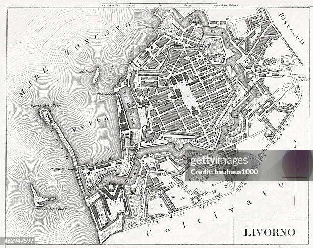 stockillustraties, clipart, cartoons en iconen met engraving: livorno, italy - livorno provincie