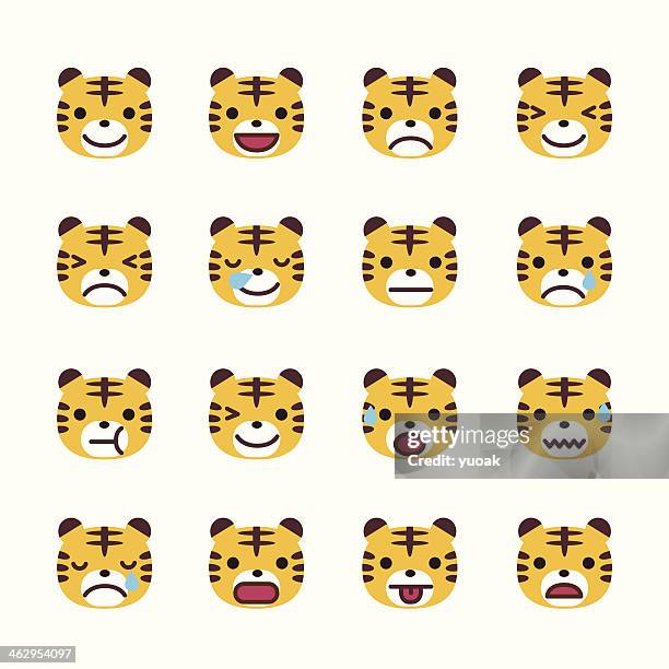tiger emoticons - tiger attacking stock illustrations