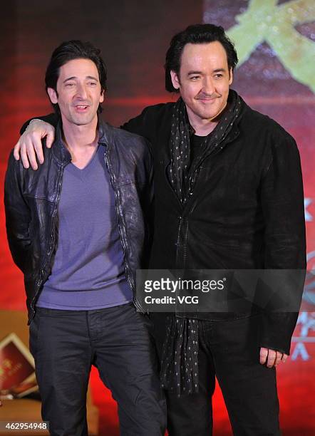 Adrien Brody and actor John Paul Cusack attend premiere of director Daniel Lee Yan-kong's new film "Dragon Blade" on February 7, 2015 in Beijing,...