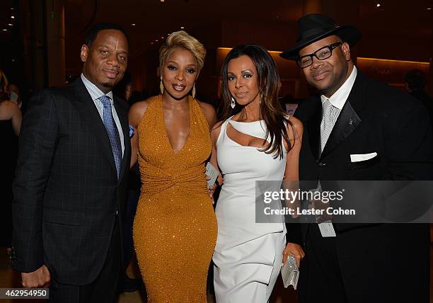 Manager Kendu Isaacs, recording artist Mary J. Blige, Lisa Padilla and producer/songwriter Jimmy Jam attend the Pre-GRAMMY Gala and Salute to...