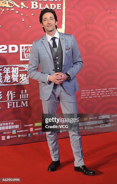 Adrien Brody attends premiere of director Daniel Lee Yan-kong's new film "Dragon Blade" on February 7, 2015 in Beijing, China.