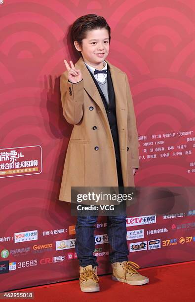 Liu Junlong attends premiere of director Daniel Lee Yan-kong's new film "Dragon Blade" on February 7, 2015 in Beijing, China.