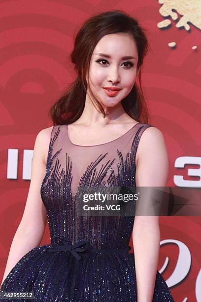 Wang Ruoxin attends premiere of director Daniel Lee Yan-kong's new film "Dragon Blade" on February 7, 2015 in Beijing, China.