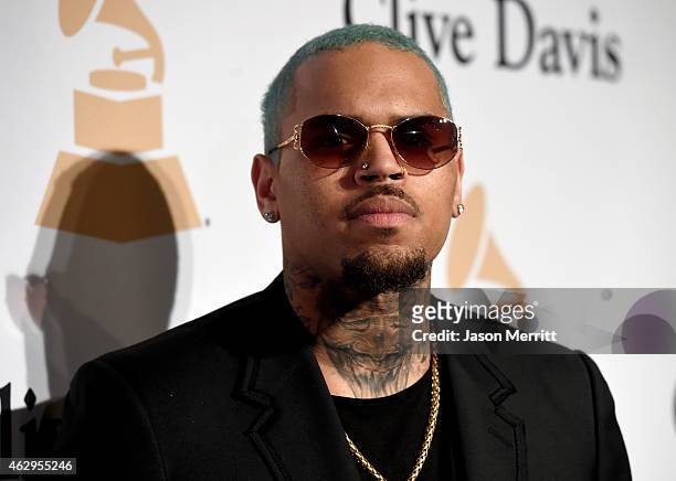 Recording artist Chris Brown attends the Pre-GRAMMY Gala and Salute To Industry Icons honoring Martin Bandier at The Beverly Hilton Hotel on February...