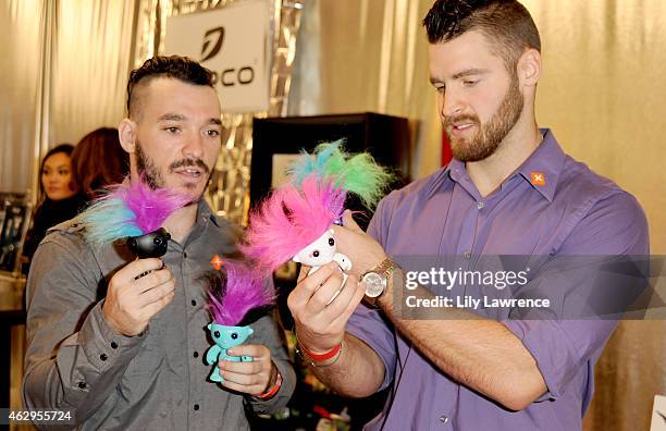 Elton Castee and Joe Wegner attend the GRAMMY gift lounge during The 57th Annual GRAMMY Awards at the Staples Center on February 7, 2015 in Los...