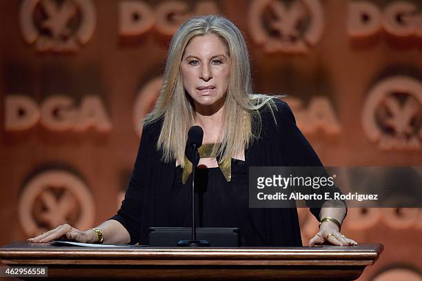 Entertainer Barbra Streisand speaks onstage at the 67th Annual Directors Guild Of America Awards at the Hyatt Regency Century Plaza on February 7,...