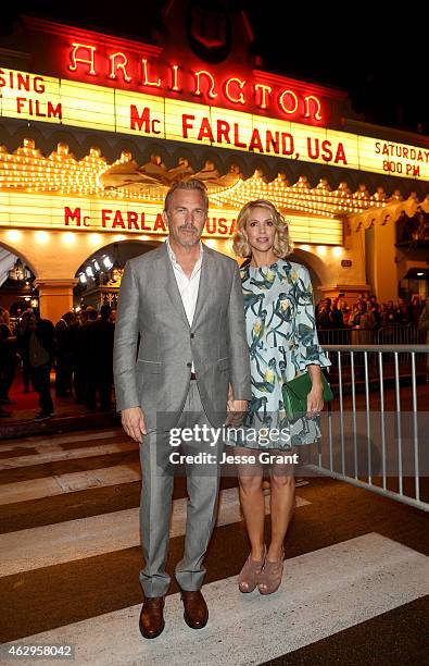 Actor Kevin Costner and Christine Baumgartner attend The Santa Barbara Film Festival Closing Night Screening of McFarland, USA at The Arlington...