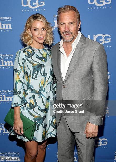 Christine Baumgartner and actor Kevin Costner attend The Santa Barbara Film Festival Closing Night Screening of McFarland, USA at The Arlington...
