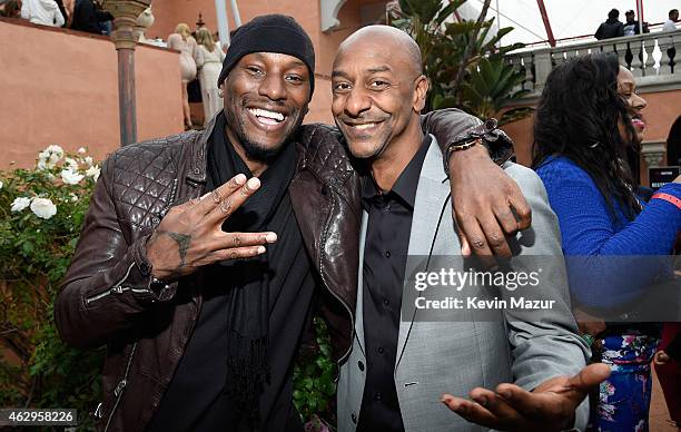 Tyrese Gibson and Stephen Hill attend the Roc Nation and Three Six Zero Pre-GRAMMY Brunch at Private Residence on February 7, 2015 in Beverly Hills,...