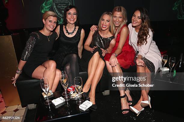 Theresa Underberg, Maike von Bremen, Lara-Isabelle Rentinck, Valentina Pahde and Janina Uhse attend the Bild 'Place to B' Party at Borchardt...