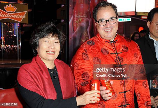 Zhang Qiyue and Miguel Patricio attend Maggie Q Toasts The Chinese New Year at Times Square on February 7, 2015 in New York City.
