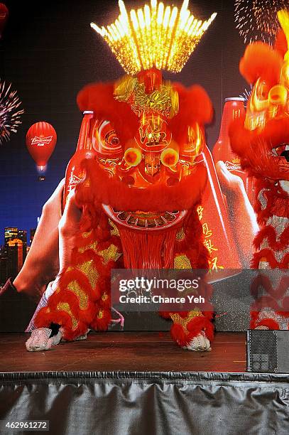 Atmosphere of Maggie Q Toasts The Chinese New Year at Times Square on February 7, 2015 in New York City.