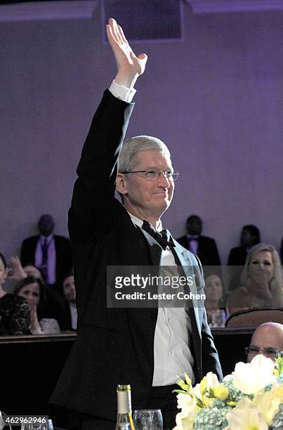 Of Apple Tim Cook attends the Pre-GRAMMY Gala and Salute to Industry Icons honoring Martin Bandier at The Beverly Hilton Hotel on February 7, 2015 in...