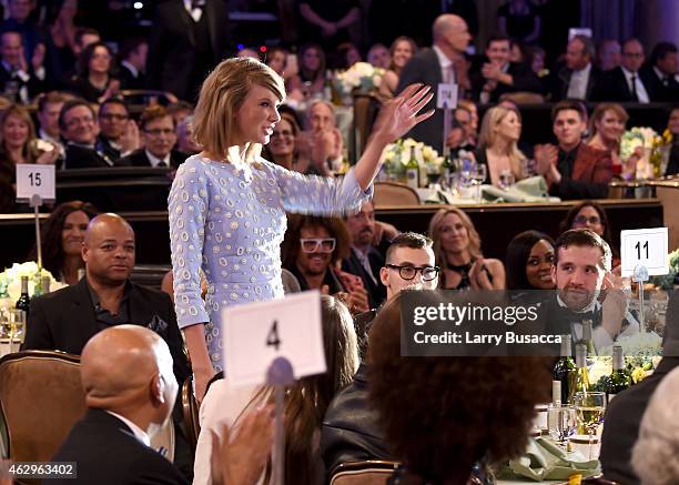 Recording artist Taylor Swift attends the Pre-GRAMMY Gala and Salute To Industry Icons honoring Martin Bandier at The Beverly Hilton Hotel on...