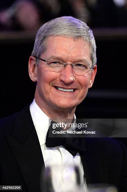Apple CEO Tim Cook attends the Pre-GRAMMY Gala and Salute to Industry Icons honoring Martin Bandier at The Beverly Hilton Hotel on February 7, 2015...