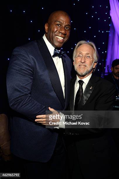 Magic Johnson and President of the National Academy of Recording Arts and Sciences, Neil Portnow attend the Pre-GRAMMY Gala and Salute to Industry...