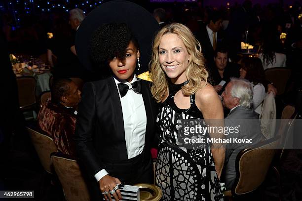 Recording artists Janelle Monae and Sheryl Crow attend the Pre-GRAMMY Gala and Salute to Industry Icons honoring Martin Bandier at The Beverly Hilton...