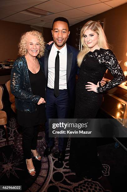 Carole King, John Legend and Meghan Trainor attend the Pre-GRAMMY Gala And Salute To Industry Icons Honoring Martin Bandier at The Beverly Hilton on...