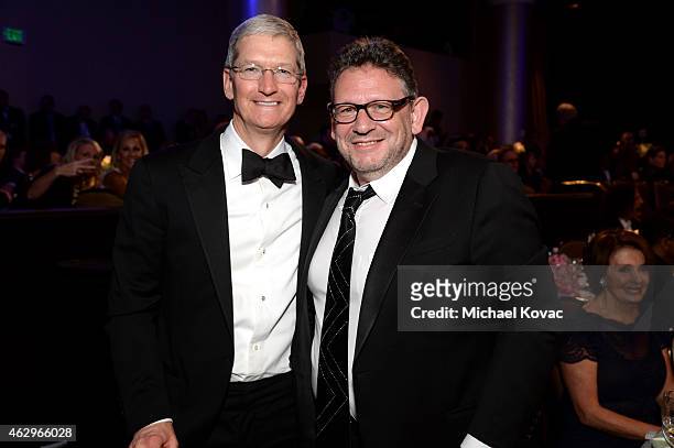 Of Apple Tim Cook and Chairman/CEO of Universal Music Group Lucian Grainge attend the Pre-GRAMMY Gala and Salute to Industry Icons honoring Martin...
