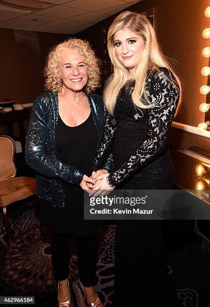 Carole King and Meghan Trainor attend the Pre-GRAMMY Gala And Salute To Industry Icons Honoring Martin Bandier at The Beverly Hilton on February 7,...
