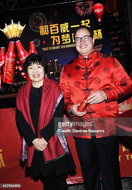 Ambassador Zhang Qiyue, Chinese Consul General in New York and Global Chief Marketing Officer at Anheuser-Busch Miguel Patricio attend Maggie Q...