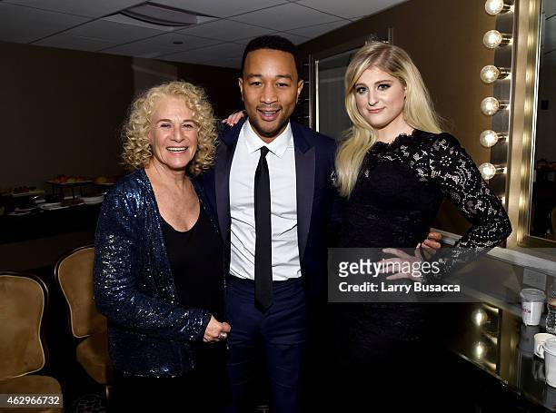 Musicians Carole King, John Legend, and Meghan Trainor attend the Pre-GRAMMY Gala and Salute To Industry Icons honoring Martin Bandier at The Beverly...