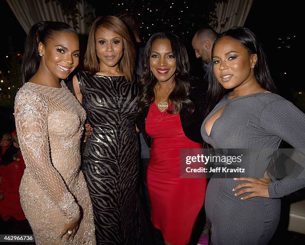 Singers Ashanti and Deborah Cox, and Kenashia Douglas and Tina Douglas attend the Primary Wave 9th Annual Pre-Grammy Party at RivaBella on February...