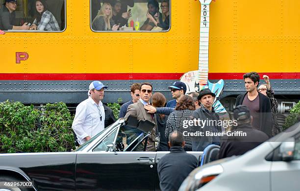 Jeremy Piven and Adrian Grenier are seen on the set of 'Entourage' on February 07, 2015 in Los Angeles, California.