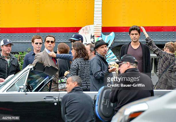 Jeremy Piven and Adrian Grenier are seen on the set of 'Entourage' on February 07, 2015 in Los Angeles, California.