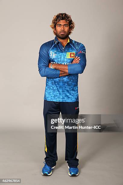 Lasith Malinga poses during the Sri Lanka 2015 ICC Cricket World Cup Headshots Session at the Rydges Latimer on February 8, 2015 in Christchurch, New...