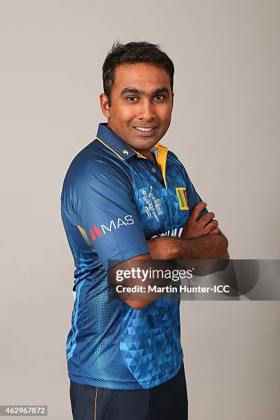 Mahela Jayawardena poses during the Sri Lanka 2015 ICC Cricket World Cup Headshots Session at the Rydges Latimer on February 8, 2015 in Christchurch,...