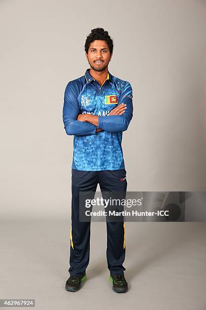 Dinesh Chandimal poses during the Sri Lanka 2015 ICC Cricket World Cup Headshots Session at the Rydges Latimer on February 8, 2015 in Christchurch,...