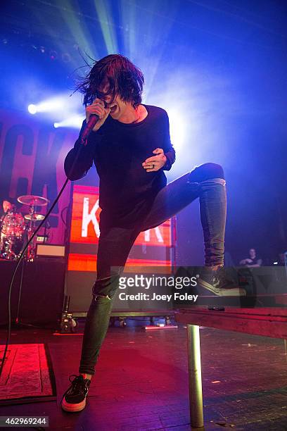 Vocalist Kellin Quinn of Sleeping With Sirens performs live onstage in front of a sold out crowd at Egyptian Room at Old National Centre on February...