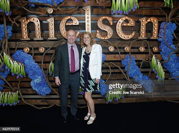 Executive Chairman of Nielsen, Dave Calhoun and Amy Calhoun attend Nielsen Hosts Pre-GRAMMY Celebration Connecting Media Brands and Entertainment on...