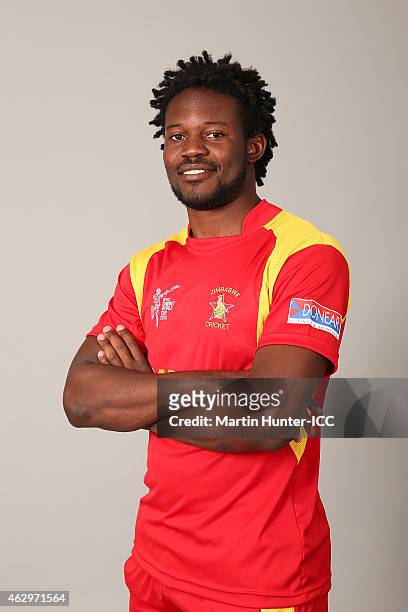 Solomon Mire poses during the Zimbabwe 2015 ICC Cricket World Cup Headshots Session at the Rydges Latimer on February 8, 2015 in Christchurch, New...