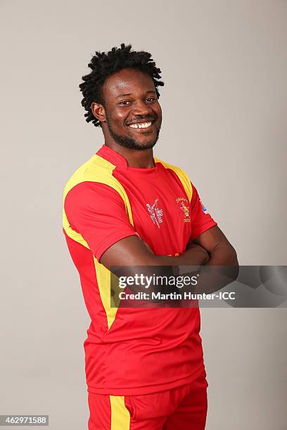 Solomon Mire poses during the Zimbabwe 2015 ICC Cricket World Cup Headshots Session at the Rydges Latimer on February 8, 2015 in Christchurch, New...